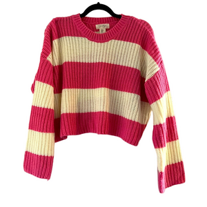 JESSICA SIMPSON WOMENS STRIPED PINK KNIT SWEATER